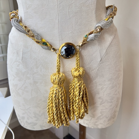 Vintage Custom Made Ladies Metallic Thread and Faux Jeweled Tassle Belt main image 8